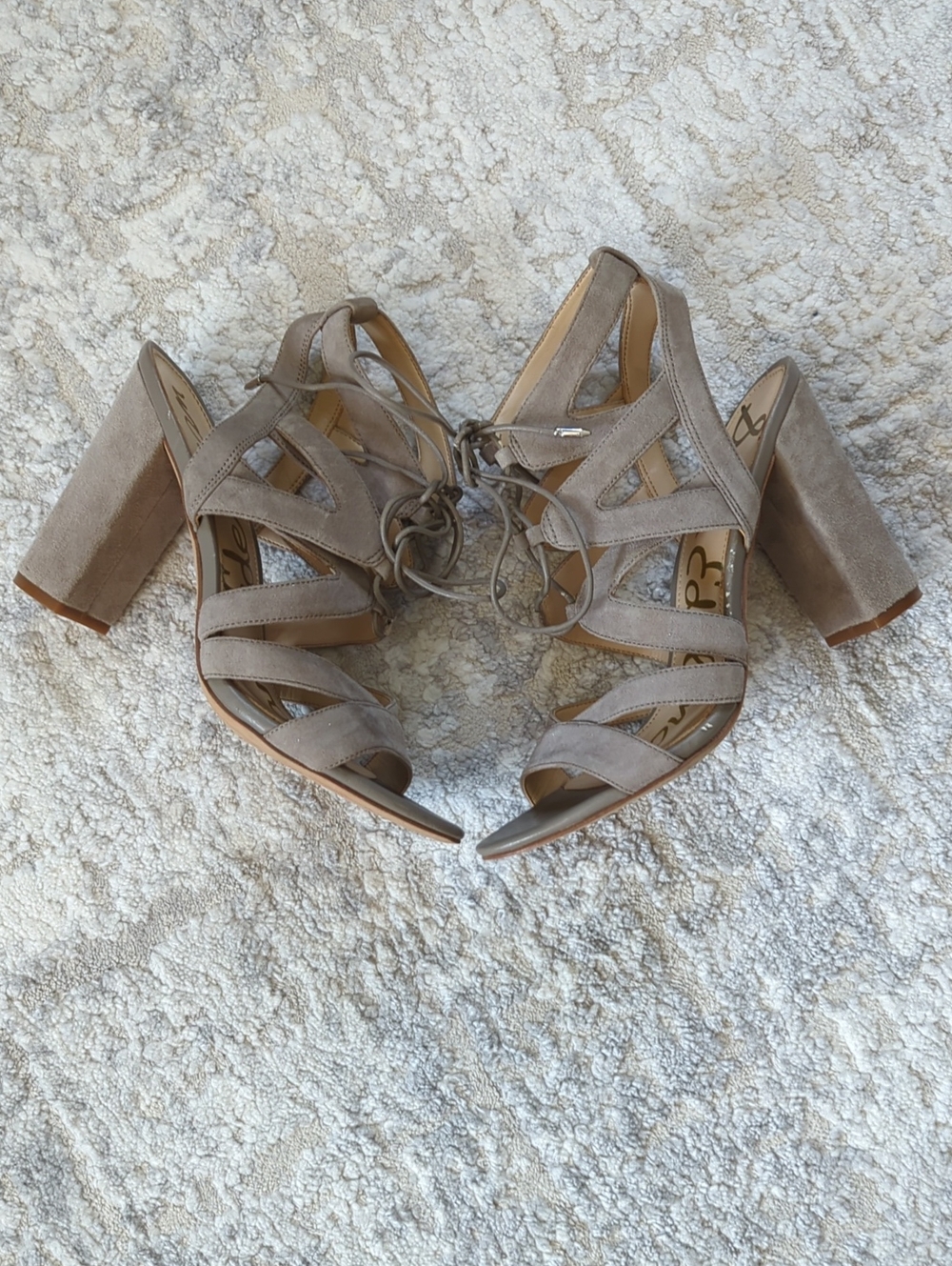 Sam Edelman Taupe Suede Block Heel Sandals Size 7.5